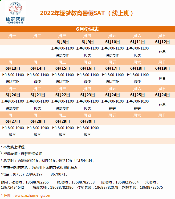 2024年暑期8月8日-8月17日SAT提高班
