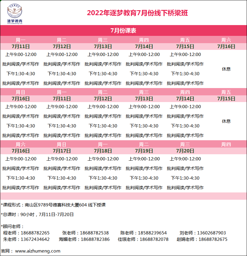 7月12日 - 7月24日桥梁课程线下班